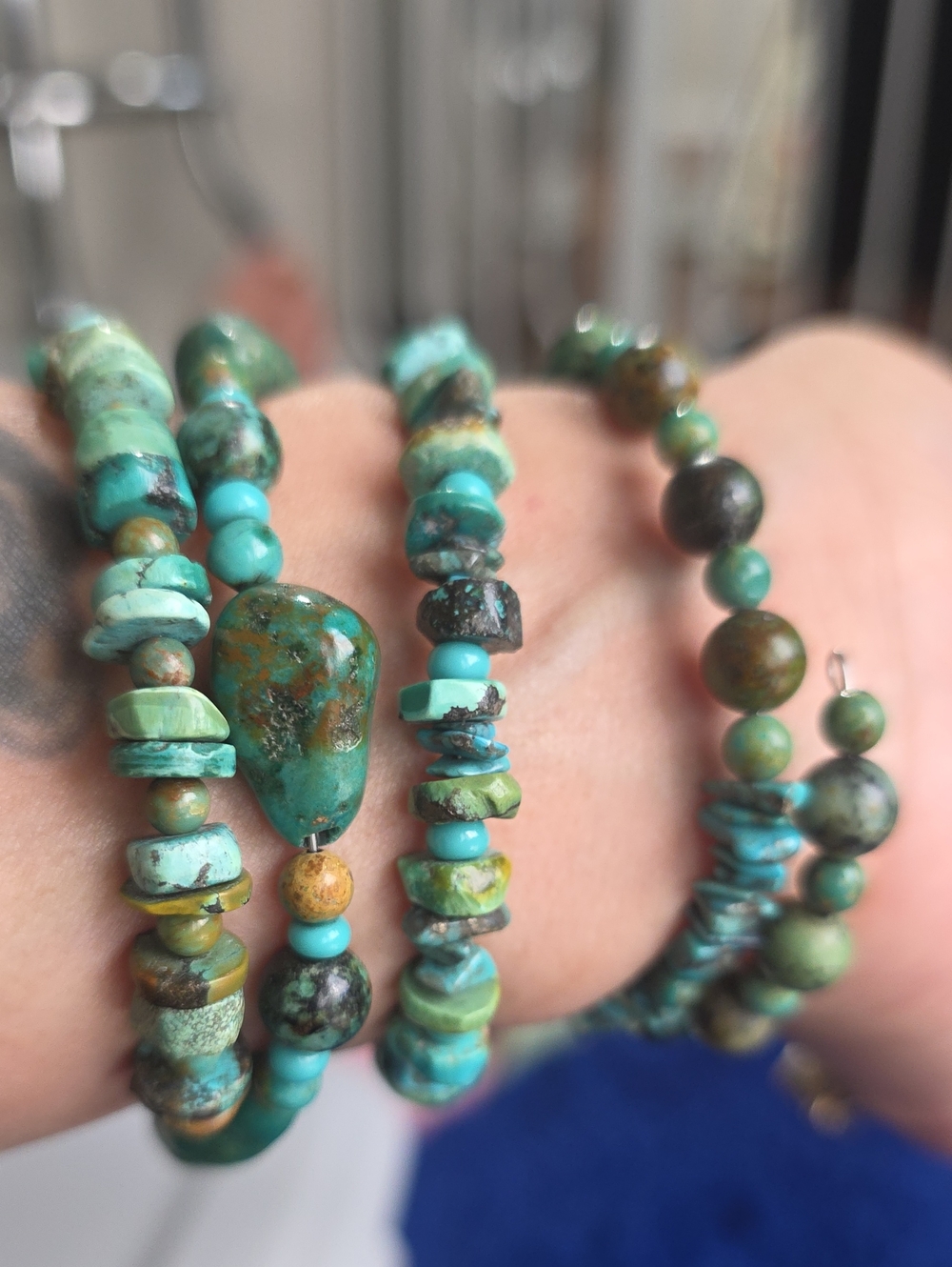 Source Unknown Turquoise and Green Beaded Bracelet Stack